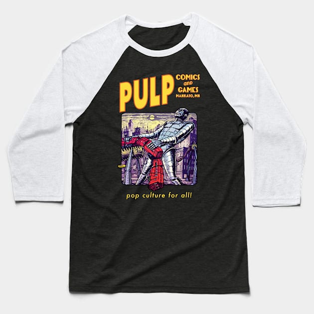 Robot vs Train Baseball T-Shirt by PULP Comics and Games